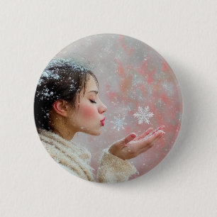 Chapa Redonda De 5 Cm Copos de nieve soplando