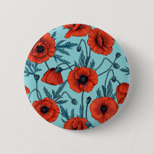 Chapa Redonda De 5 Cm Coppies rojos y azules en azul piscina