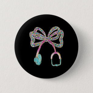 Chapa Redonda De 5 Cm Coqueta azul floral Bow Enfermera estetioscopio En