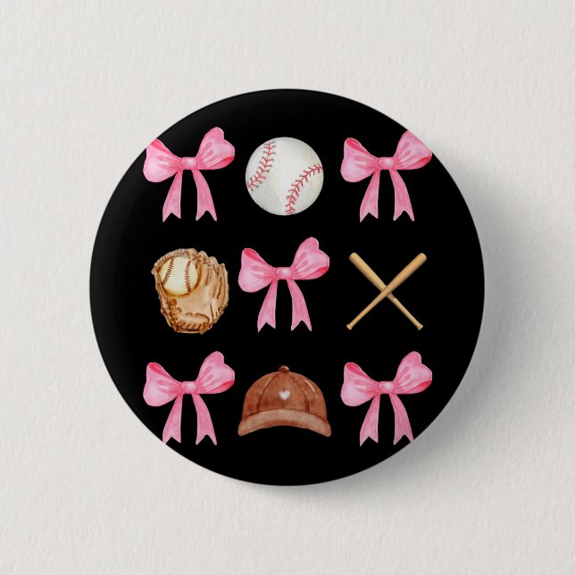 Chapa Redonda De 5 Cm Coquette Bow Bow Bow Mamá De Béisbol Madres Da (Anverso)