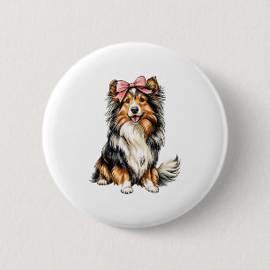 Chapa Redonda De 5 Cm Coquette Bow Shetland Sheepdogs Dog Mom Chica Pink