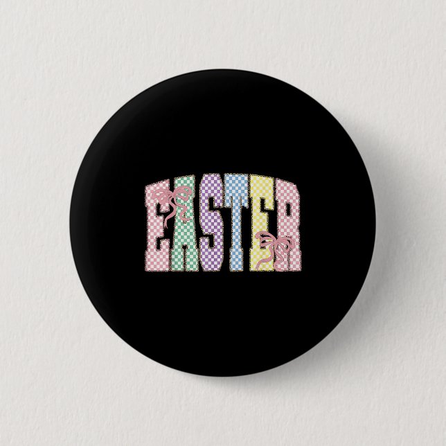 Chapa Redonda De 5 Cm Coquette Checkered Easter Day Spring Easter Pastel (Anverso)