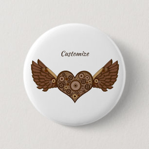 Chapa Redonda De 5 Cm Corazón alado Steampunk con Gears Thunder_Cove