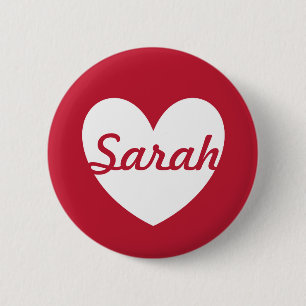 Chapa Redonda De 5 Cm Corazón blanco personalizado sobre rojo
