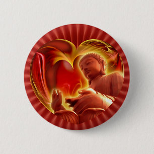Chapa Redonda De 5 Cm Corazón BUDDHA   radial rojo