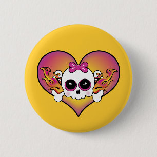 Chapa Redonda De 5 Cm Corazón de calavera suave