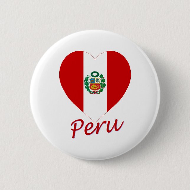 Chapa Redonda De 5 Cm Corazón de la bandera de Perú (Anverso)