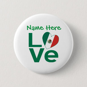 Chapa Redonda De 5 Cm Corazón de la Bandera Mexicana Verde LOVE Personal