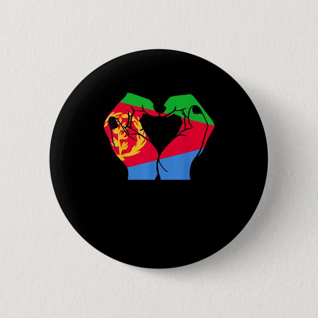 Chapa Redonda De 5 Cm Corazón de manos con bandera eritrea (Anverso)