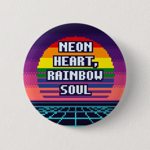Chapa Redonda De 5 Cm Corazón de neón, orgullo del alma de arcoíris Pixe