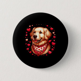 Chapa Redonda De 5 Cm Corazón de perro de San Valentín de Golden Retriev