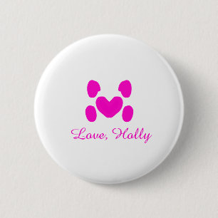 Chapa Redonda De 5 Cm Corazón de perro pata rosa mascota agregar nombre 