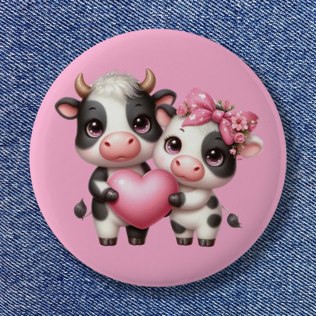 Chapa Redonda De 5 Cm Corazón de vaca dulce (Cute Cow Heart Button)