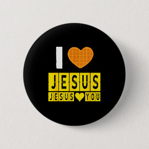 Chapa Redonda De 5 Cm Corazón de Waffle Amo a Jesús Jesús te Ama Diverti