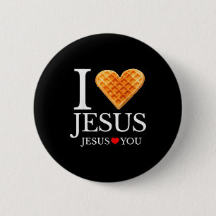 Chapa Redonda De 5 Cm Corazón de Waffle Me Encanta Jesús Divertido Desay