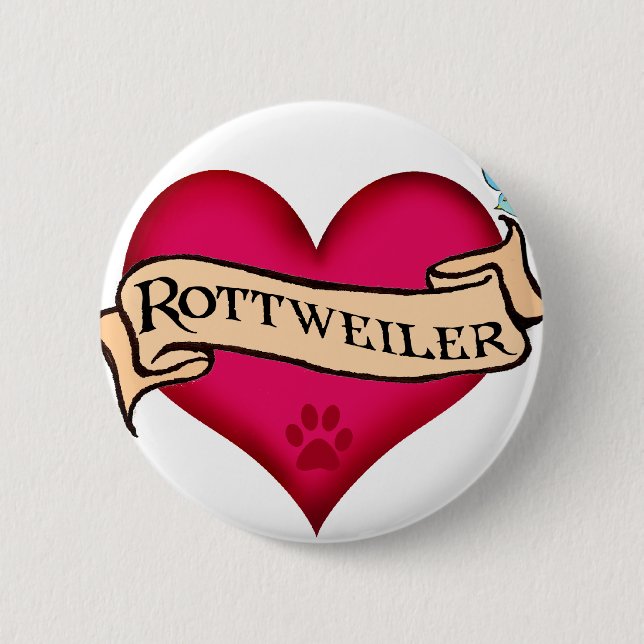 Chapa Redonda De 5 Cm Corazón del tatuaje de Rottweiler (Anverso)