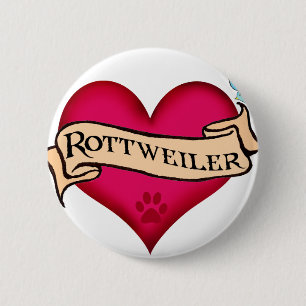 Chapa Redonda De 5 Cm Corazón del tatuaje de Rottweiler