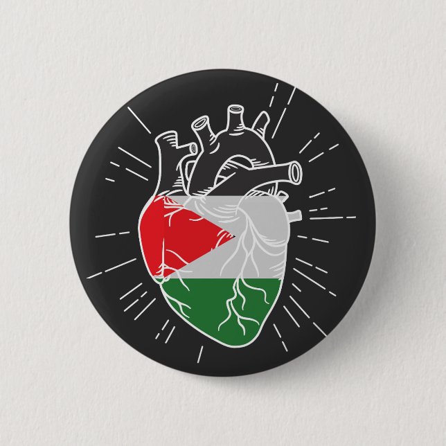 Chapa Redonda De 5 Cm Corazón humano de bandera palestina (Anverso)