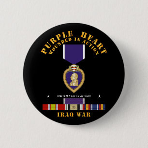 Chapa Redonda De 5 Cm Corazón morado - WIA con IRAQ SVC con Cinta Purple