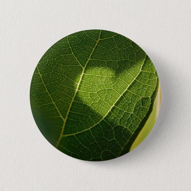 Chapa Redonda De 5 Cm Corazón Natural en Hoja Verde (Anverso)