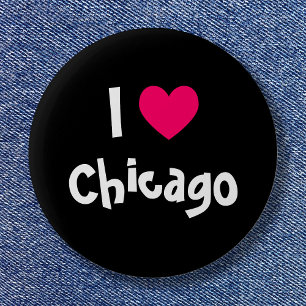 Chapa Redonda De 5 Cm Corazón negro blanco y rosa Te quiero Chicago