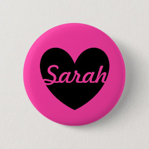 Chapa Redonda De 5 Cm Corazón negro personalizado en rosa fucsia
