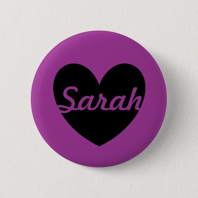 Chapa Redonda De 5 Cm Corazón negro personalizado sobre morado (Anverso)