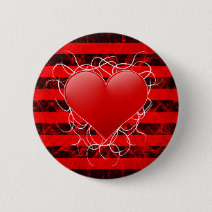 Chapa Redonda De 5 Cm Corazón rojo del emo punky gótico con las rayas