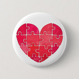 Chapa Redonda De 5 Cm Corazón rompecabezas acuarela rojo lindo
