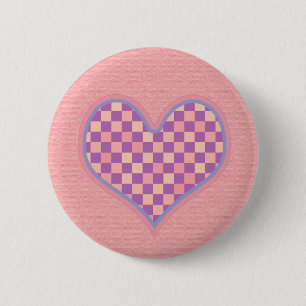 Chapa Redonda De 5 Cm corazón rosado a cuadros
