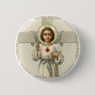 Chapa Redonda De 5 Cm Corazón sagrado del niño Jesús con la cruz