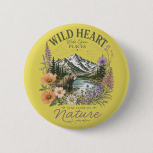 Chapa Redonda De 5 Cm Corazón Salvaje Lugares Amplios Oso Montaña Flor S