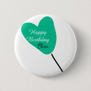 Chapa Redonda De 5 Cm Corazón verde feliz cumpleaños globo blanco negro 
