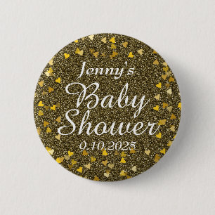 Chapa Redonda De 5 Cm Corazones de Amor con Brillo Dorado para Baby Show