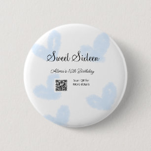 Chapa Redonda De 5 Cm Corazones de color azul QR Dulce cumpleaños