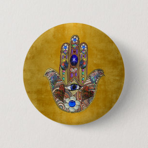 Chapa Redonda De 5 Cm Corazones de Hamsa Flores Ópalo Arte en Oro