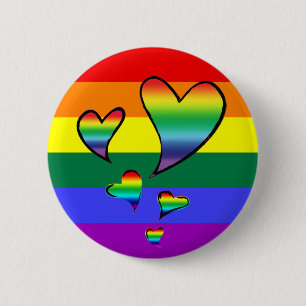 Chapa Redonda De 5 Cm Corazones de la bandera del Orgullo Gay LGBTQ Rain