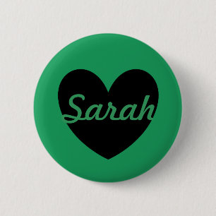 Chapa Redonda De 5 Cm Corazones de polka negra en Kelly Green