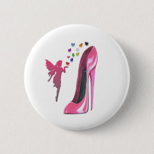 Chapa Redonda De 5 Cm Corazones y arte de hadas rosados del zapato del