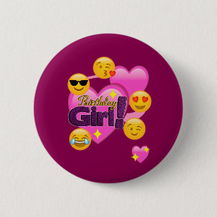 Chapa Redonda De 5 Cm Corazones y chica del cumpleaños de las emojis