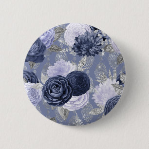Chapa Redonda De 5 Cm Corbata de novia floral azul polvoriento y platead