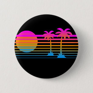 CHAPA REDONDA DE 5 CM COREY TIGER 80 RETRO PALM TREES TROPICAL SUNSET