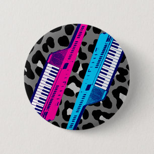 Chapa Redonda De 5 Cm Corey Tiger 80's Keytar Retro Impresión Leopardo