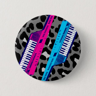 Chapa Redonda De 5 Cm Corey Tiger 80's Keytar Retro Impresión Leopardo
