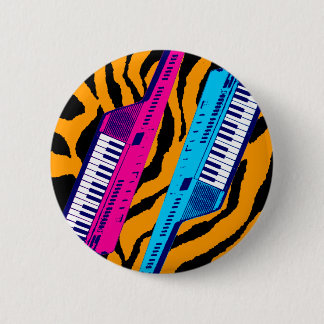 Chapa Redonda De 5 Cm Corey Tiger 80's Retro Keytar Impresión de Tigre
