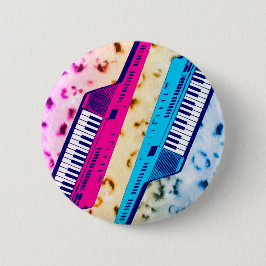 Chapa Redonda De 5 Cm Corey Tiger 80's Retro Keytar Neon Snow Leopard