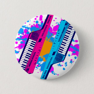 Chapa Redonda De 5 Cm Corey Tiger 80's Retro Keytar Neon Splatter