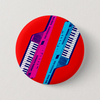 Chapa Redonda De 5 Cm Corey Tiger 80's Retro Keytar Rosa y Azul
