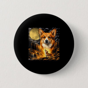 Chapa Redonda De 5 Cm Corgi aullando a la luna, luna vintage 90s animal