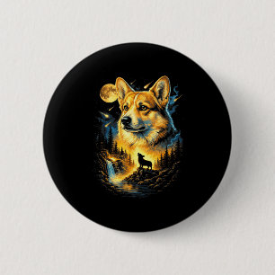 Chapa Redonda De 5 Cm Corgi aullando a la luna vintage 90s perro diverti